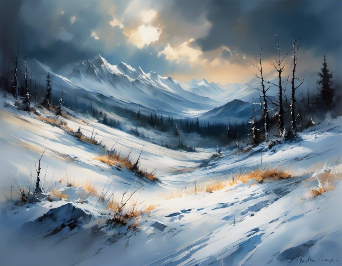 Dramatic Storm Over Vast Snowy Landscape