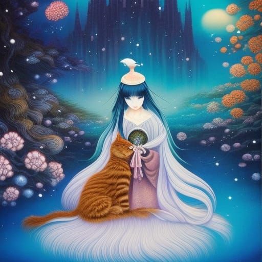 Fairytale Girl with Animals in Vivid Colors