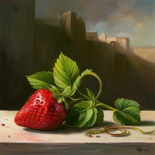 Strawberry Plant with Decay: Hyperrealistic Detailed Art