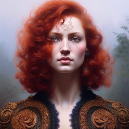 Hyperrealistic Red-Haired Goddess Portrait with Volumetric L...