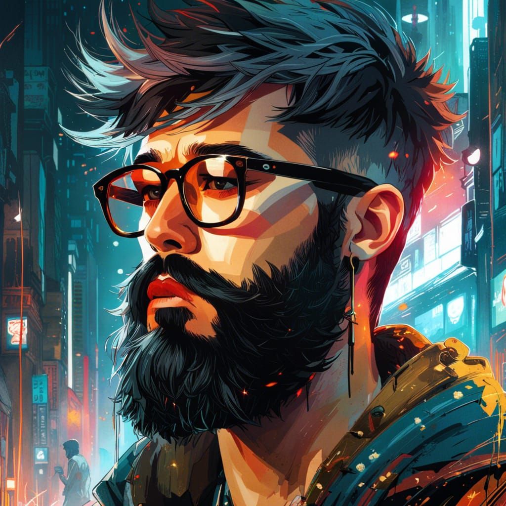 Hyperrealistic Hipster Portrait with Beard
