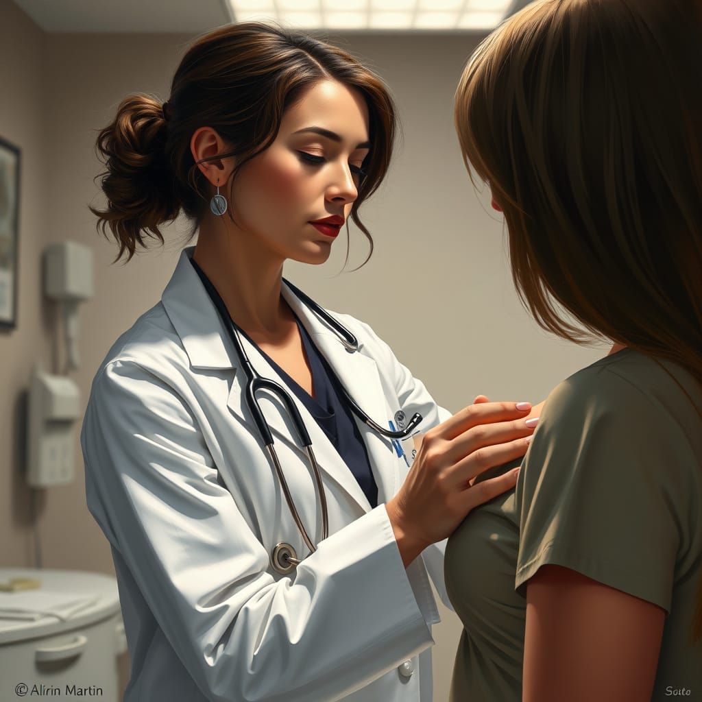 Doctor Examines Patient's Breast in a Quiet Medical Office