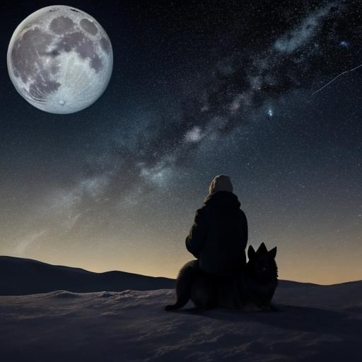 Woman and Dog Watch Twinkling Starry Night