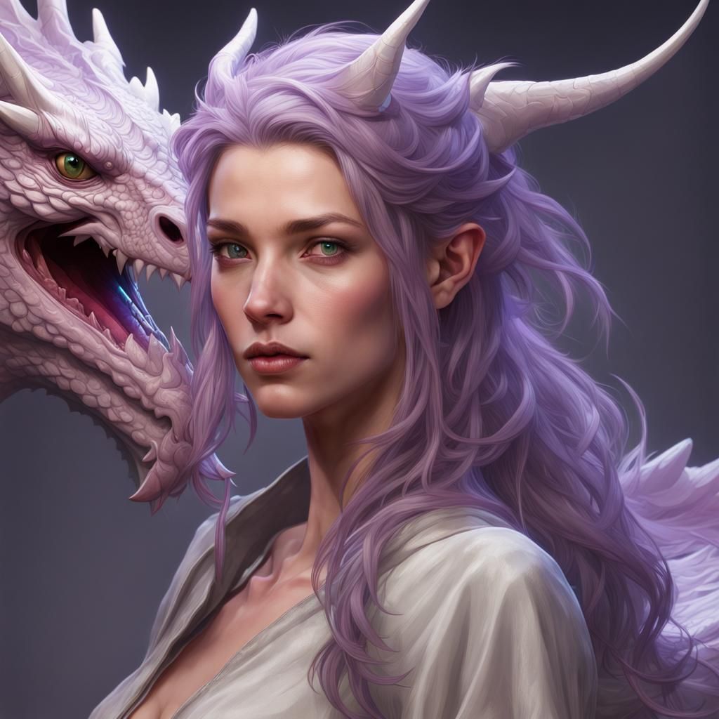 Purple Dragon Portrait in Hyperdetailed Digital Art