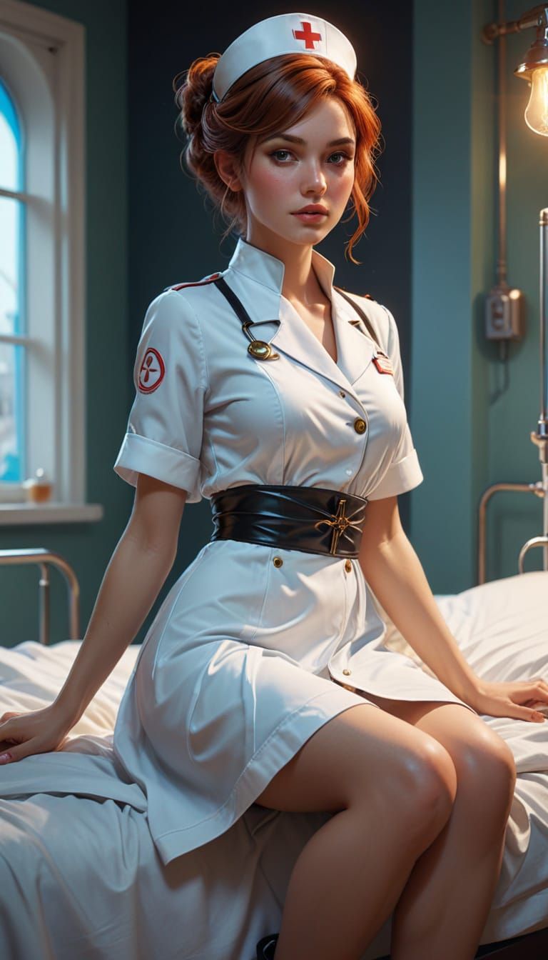 Elegant Nurse in Whimsical Hospital Setting