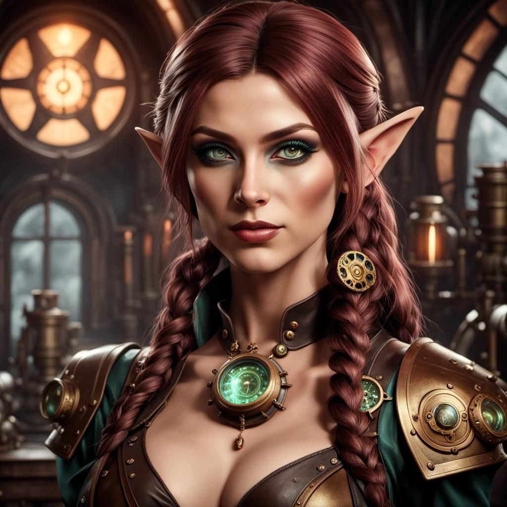 Steampunk Elf Portrait in Laboratory Setting
