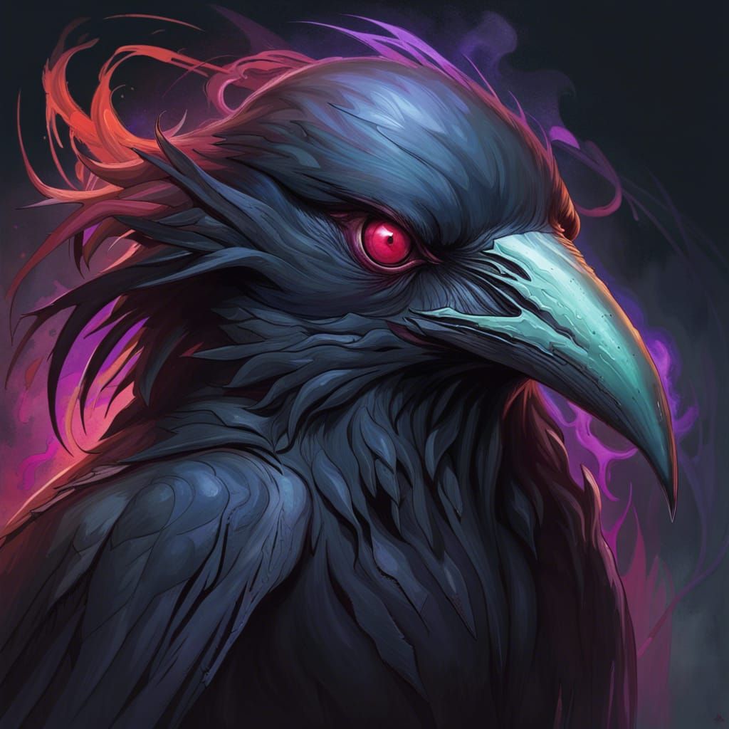 Eldritch Phantom Crow Portrait in Hyperdetailed Style
