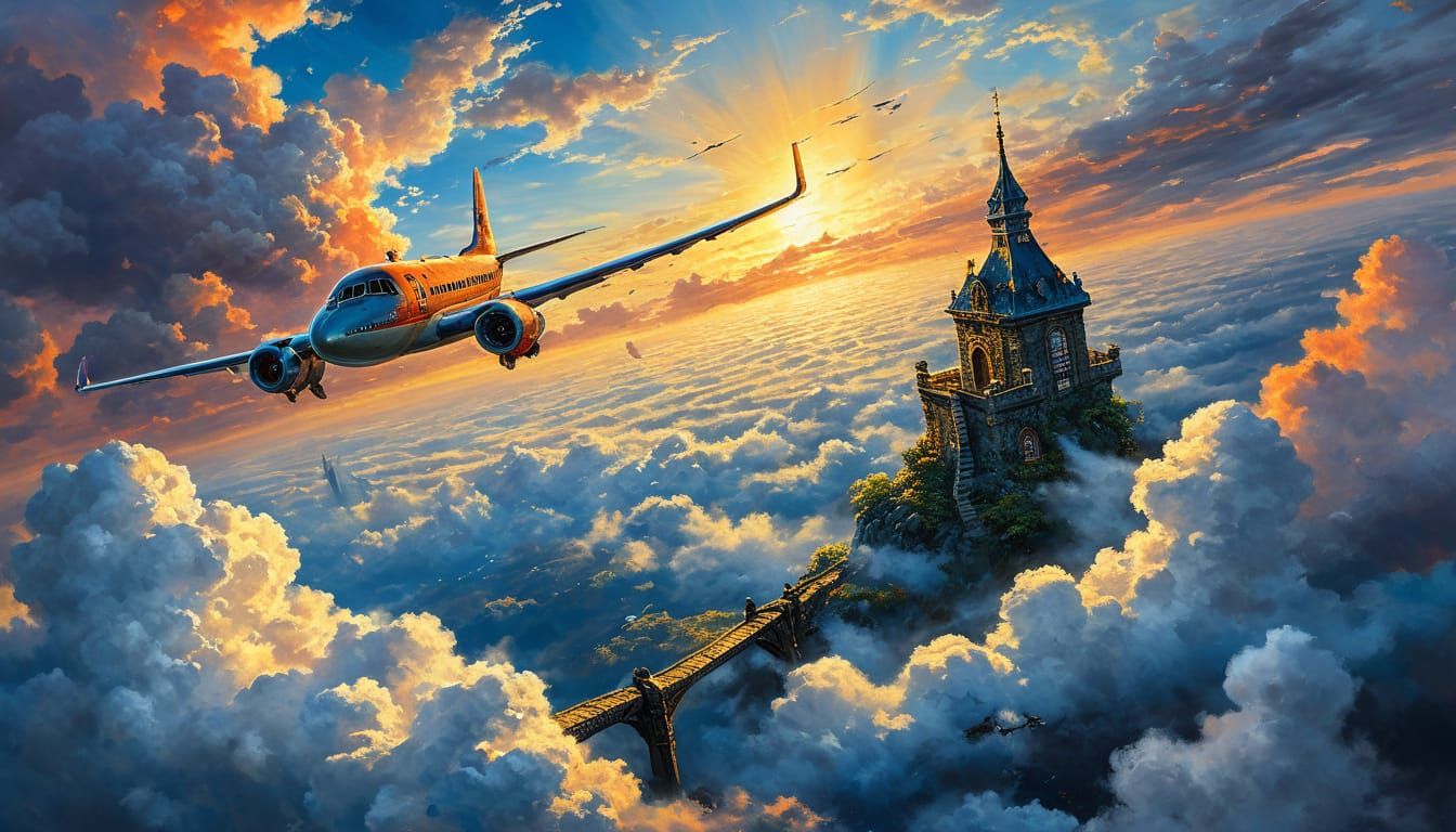 Airplane to Magical Door: Impressionistic Watercolor Paintin...