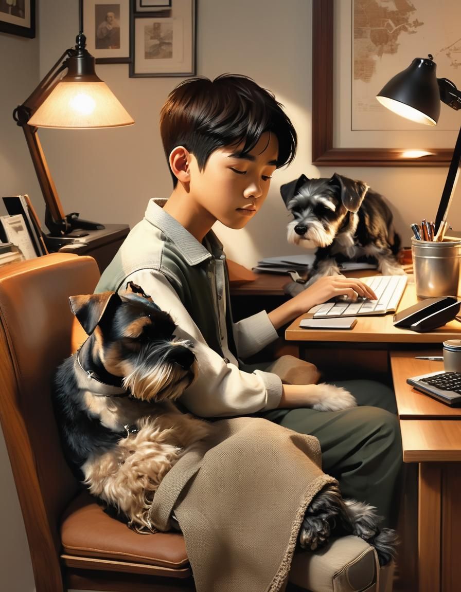 Cozy Digital Art of Boy with Dog