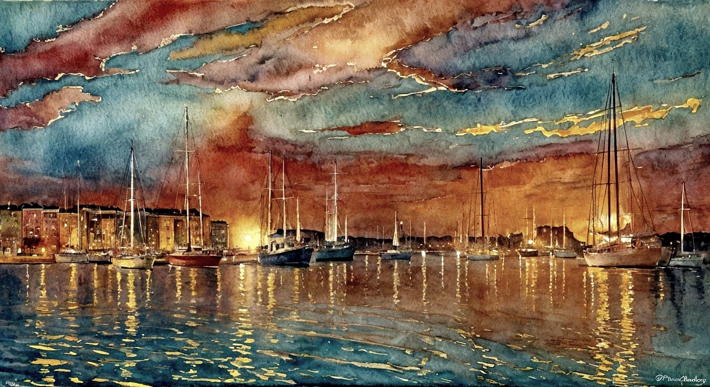 Naples Harbour at Dusk: Watercolor Impression