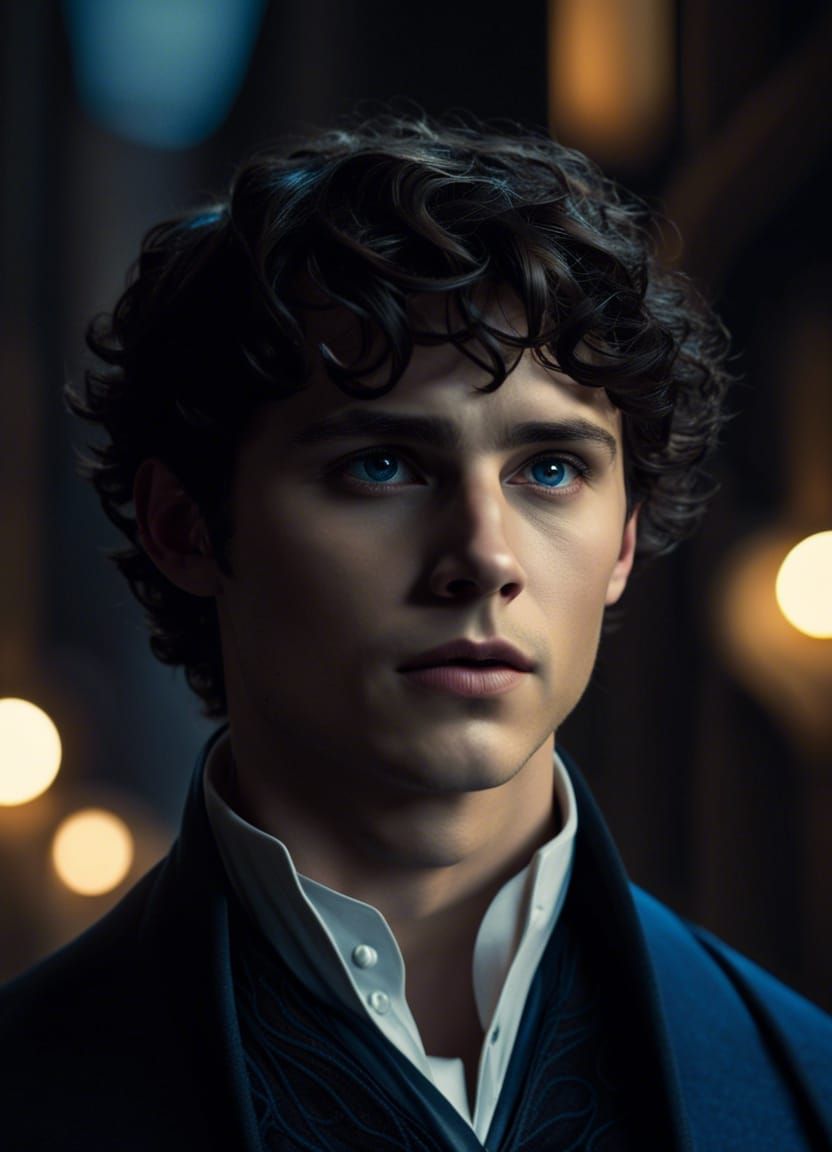 Young Warlock Casting Magic in Dark Medieval City