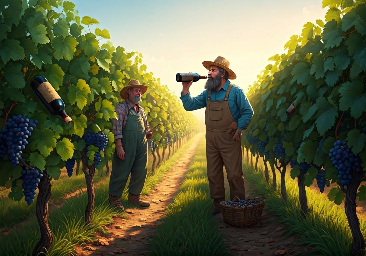 Rustic Vineyard Scene with Wine-Growing Vines and Earthy Far...