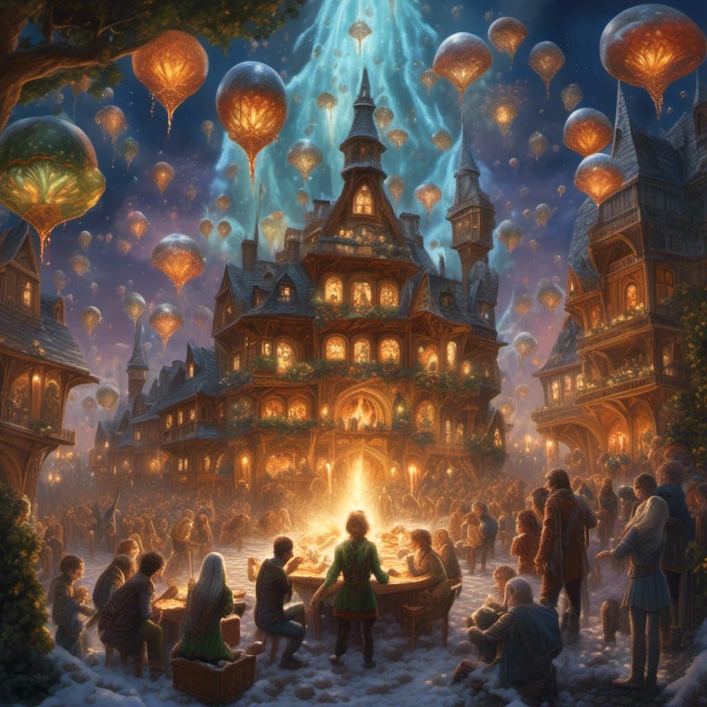 Elven Village Crystal Explosion: a Matte Painting