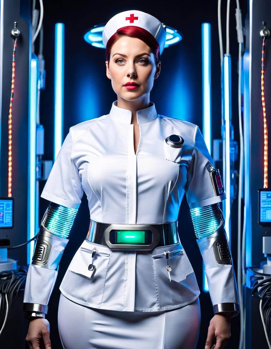 Futuristic Cyborg Nurse in a Science Fiction Lab