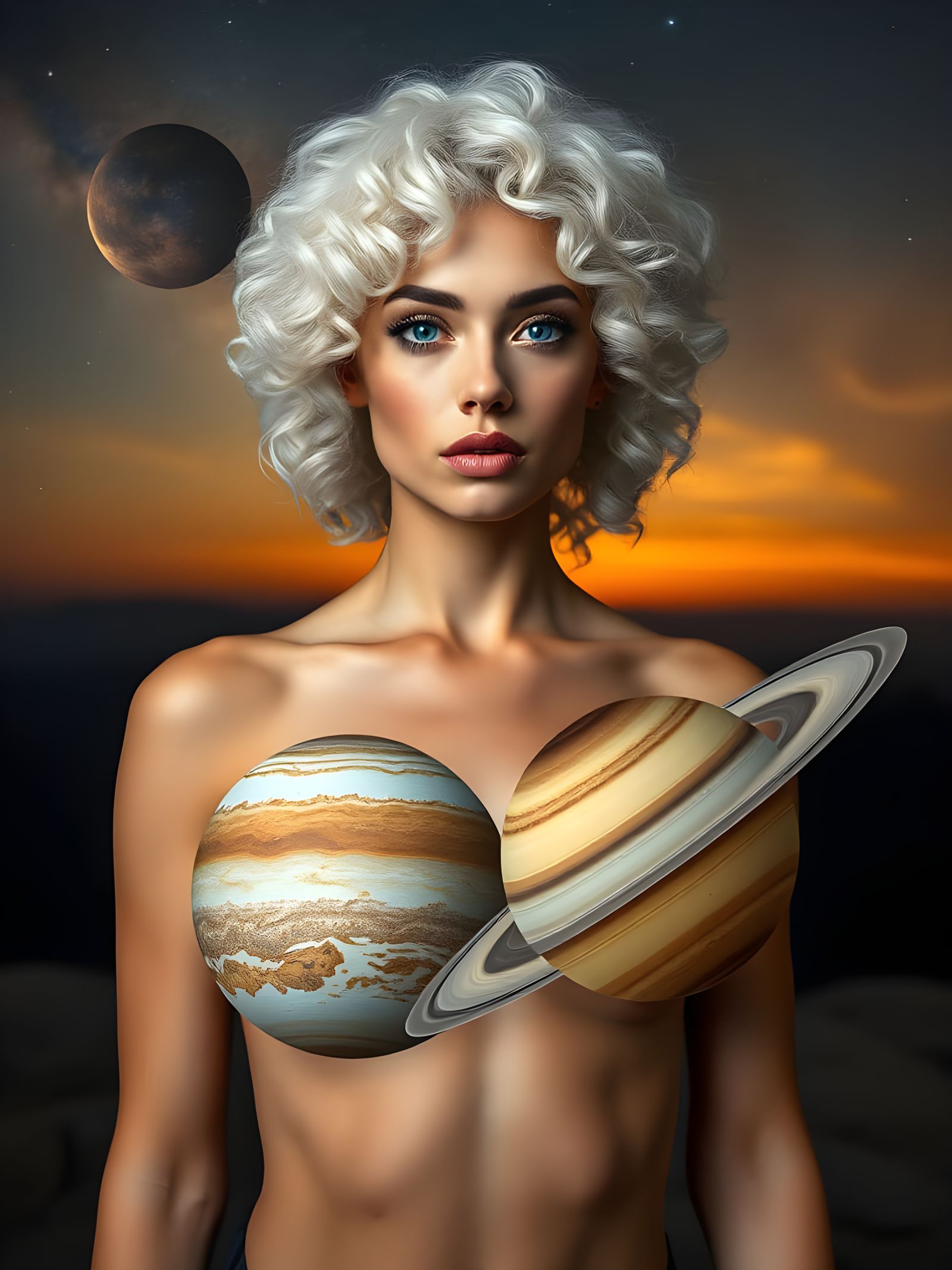 Cosmic Goddess in a Galaxy Sunset