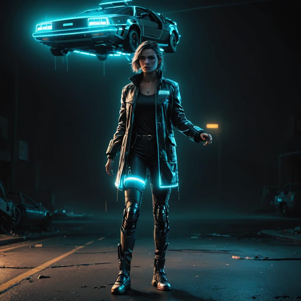 Glowing DeLorean in Neon Cyberpunk 2099