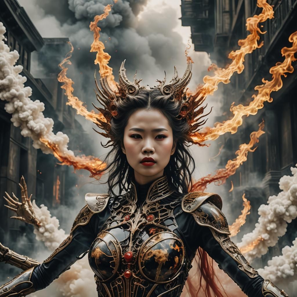 Surreal Asian Angel Descent: HR Giger Inspired Anime