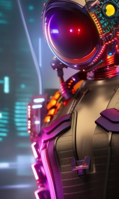 Cyberpunk Biomechanical Hacker in Vivid Neon Colors