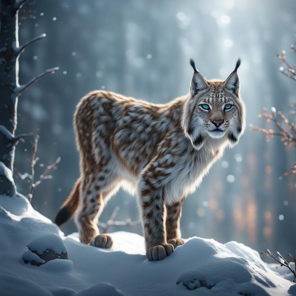 Lynx in Snowy Landscape: Detailed Matte Painting