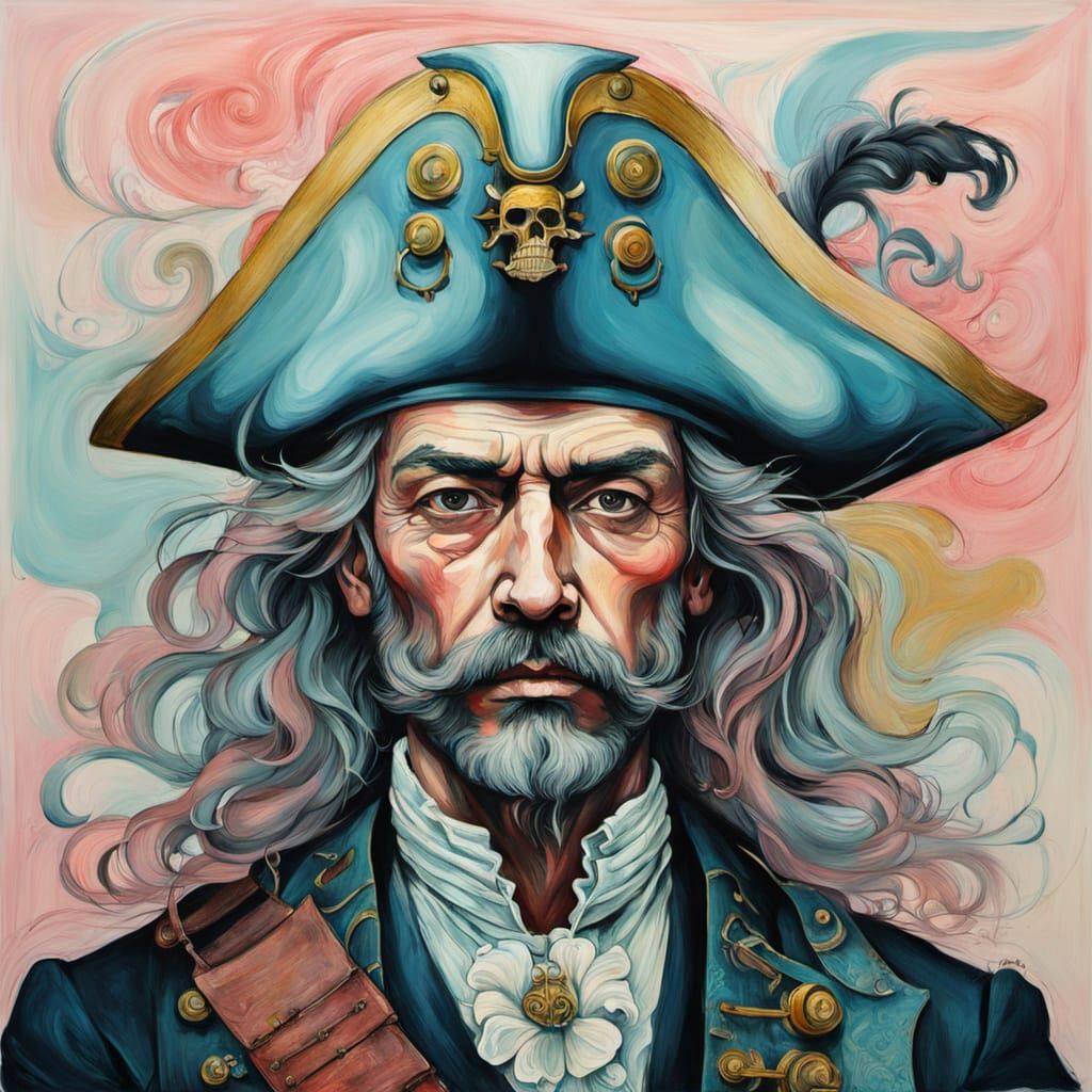 Rococo Pirate Captain Abstract Portrait in Muted Pastels