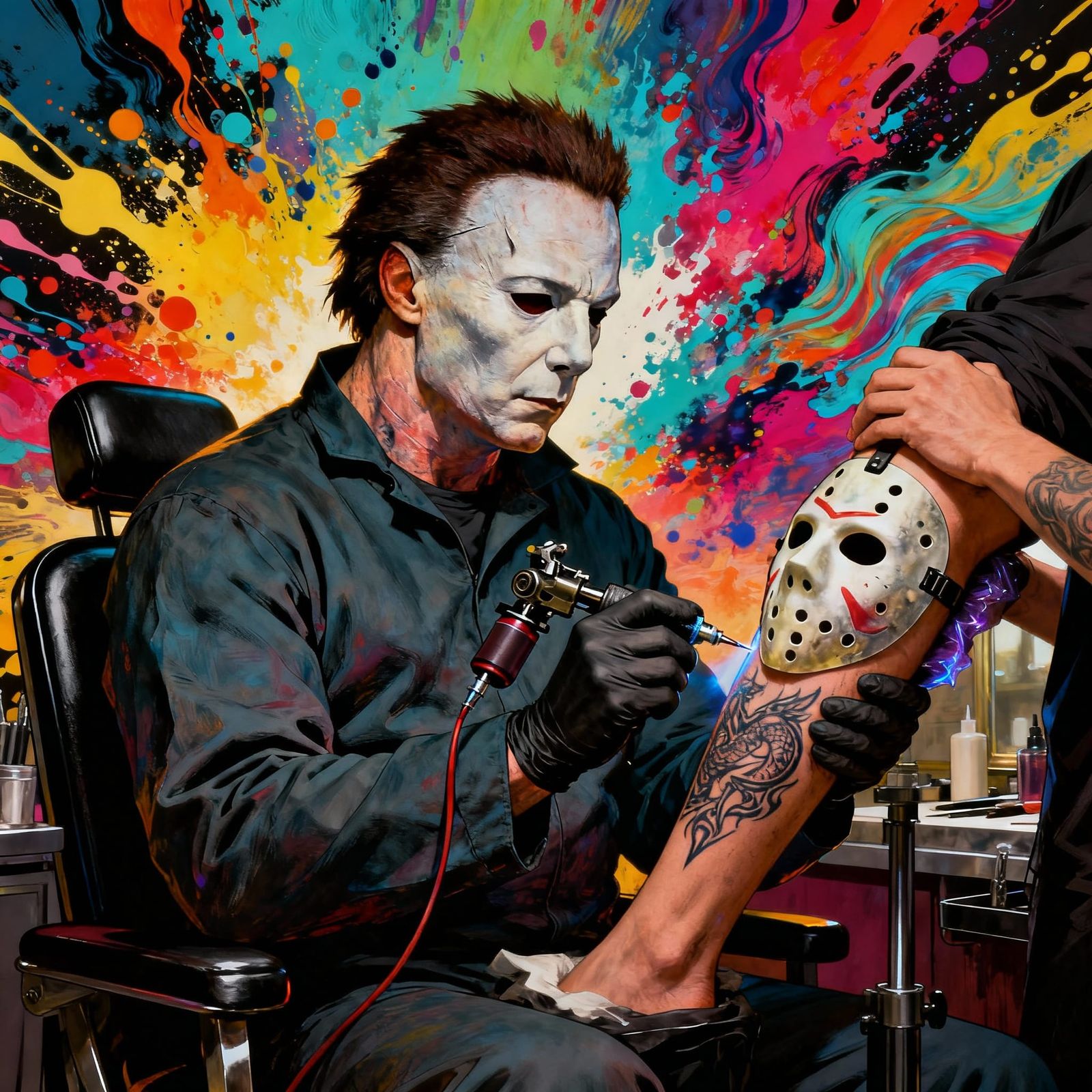 Michael Myers Gets Tattooed in Hyperrealistic Splash Art