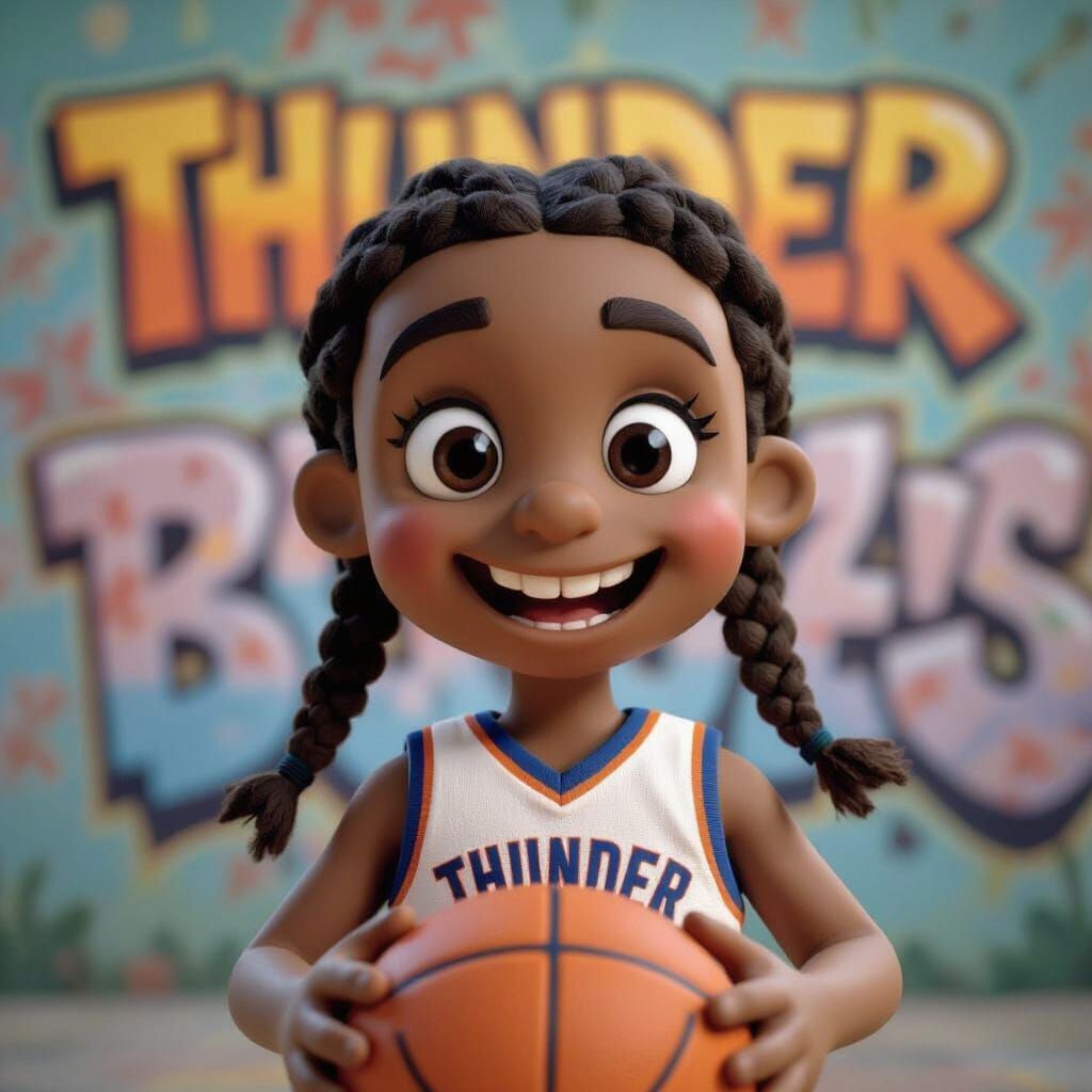 Claymation Boy in Thunder Jersey Holding Basketball