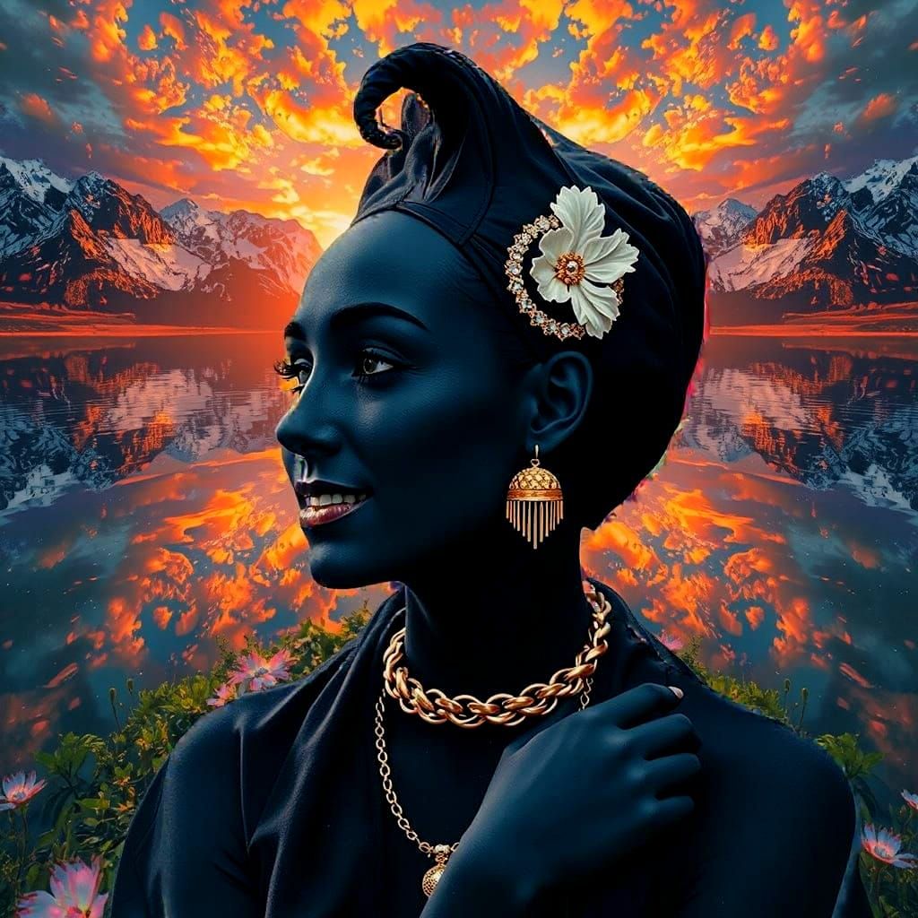 Photorealistic Landscape with Colorful Mountains and Shimmer...