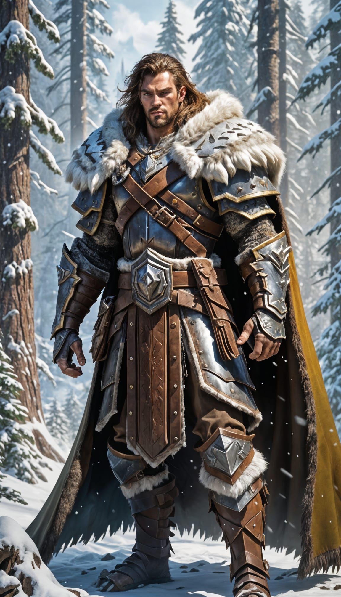 Teenage Goliath Warrior in Snowy Forest, Warcraft Style