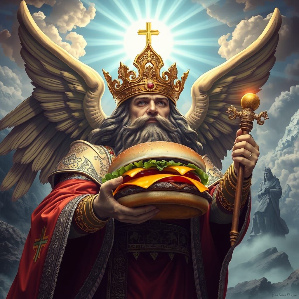 Divine Fast Food Deity in Cyberpunk Style
