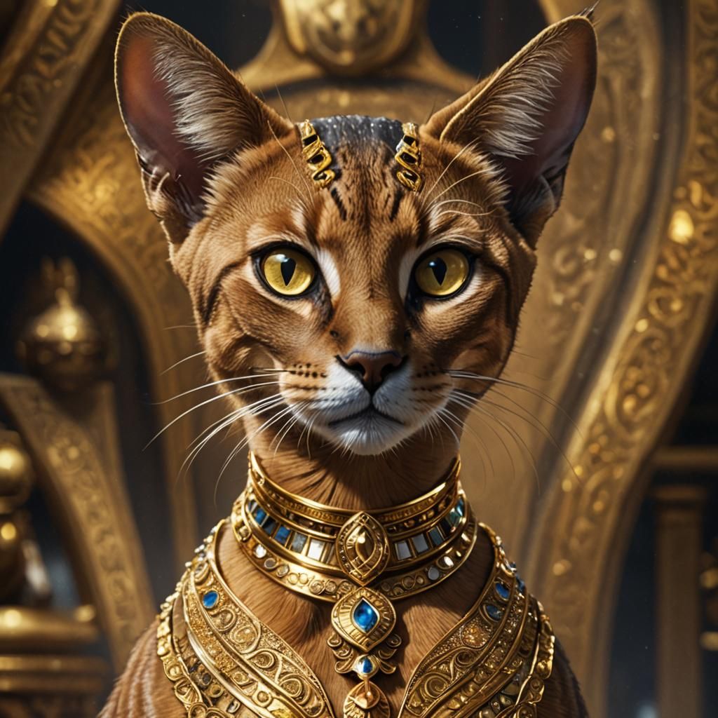 Abyssinian Cat Sekhmet in Gold Dress