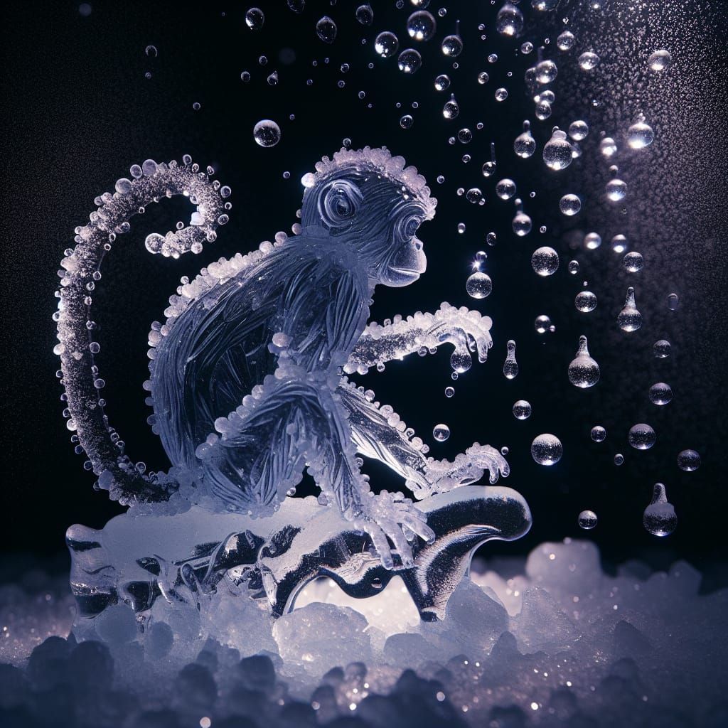 Ice Monkey Sparkling Under Magical Chilly Lighting