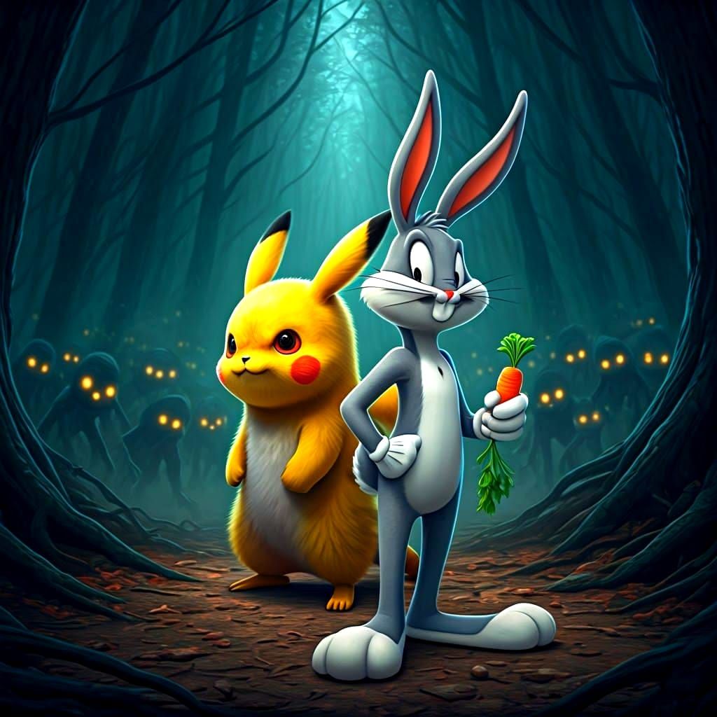 Pikachu and Bugs Bunny Battle Monsters