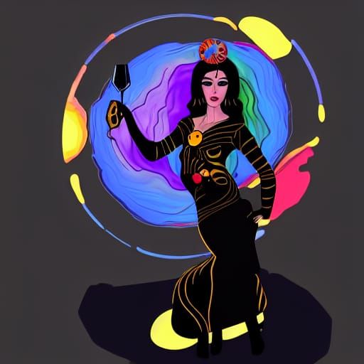 Cyborg Bartender in Gothic Psychedelic Style