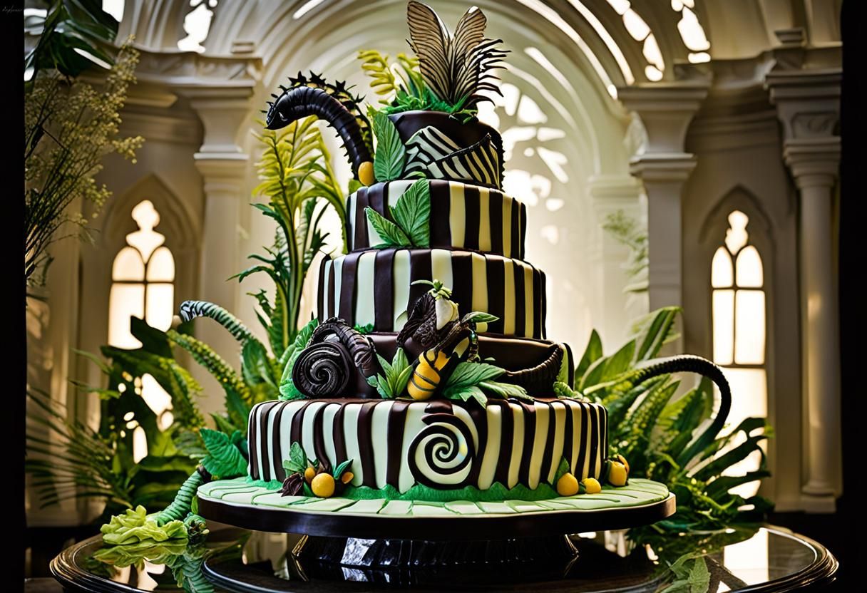 Elaborate Serpent Cake Sculpture in Jungle Style