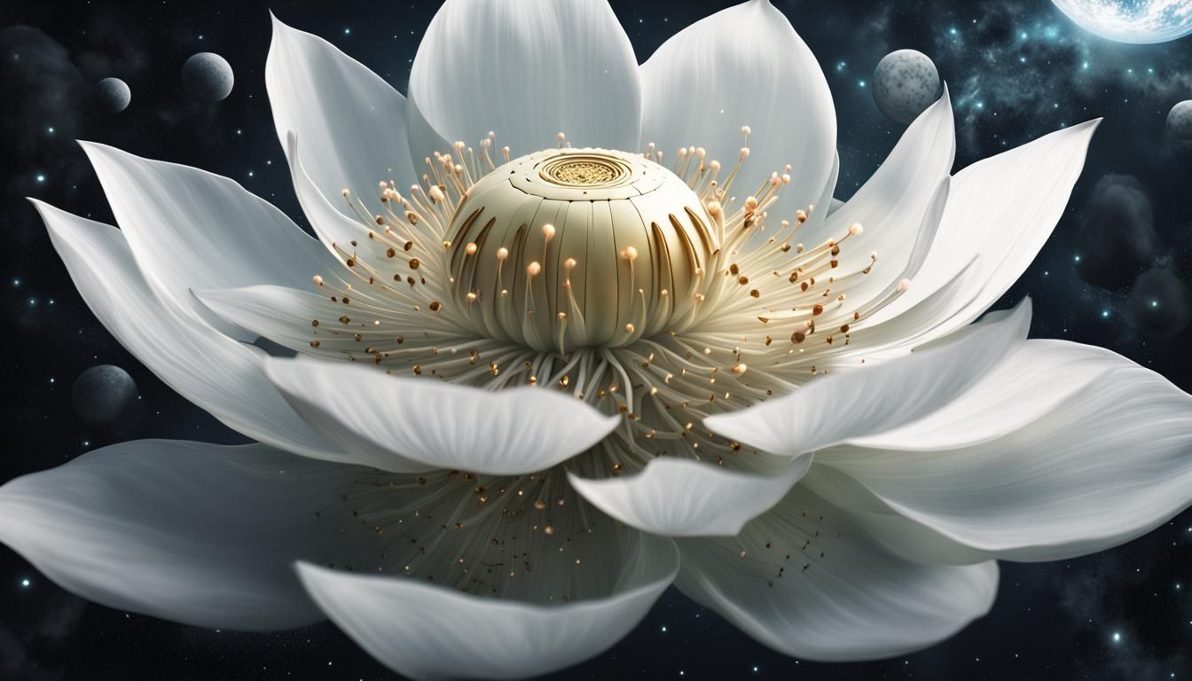 cyborg-mech robotic-white lotus flower