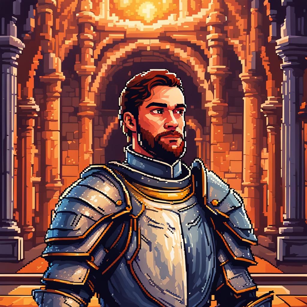 Pixel Art Knight in Shining Armor Portrait
