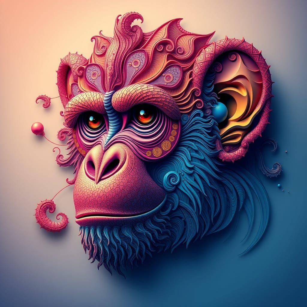 Vibrant Fractal Monkey in Psychedelic Digital Art