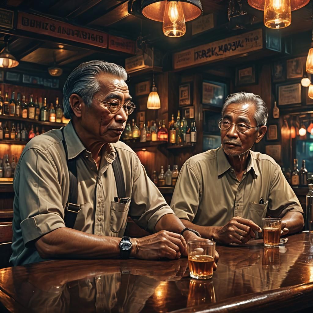 Bangkok Bar Scene: Two Men Enjoying Drinks