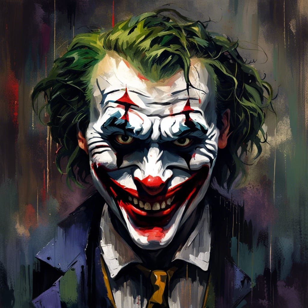 Grotesque Joker: Decaying Face in Impressionist Style