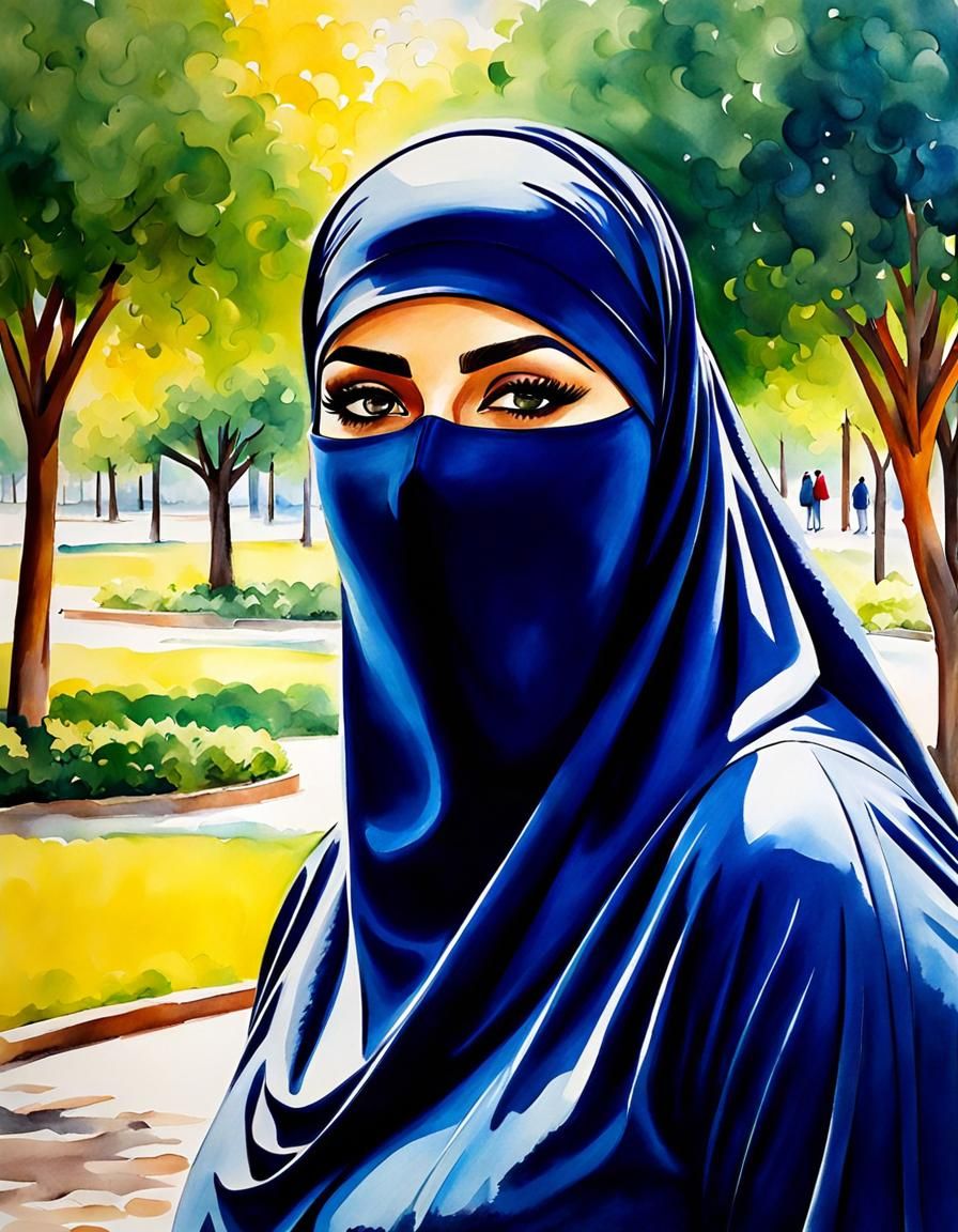Charming Niqabi Woman Portrait in Pop Art Style