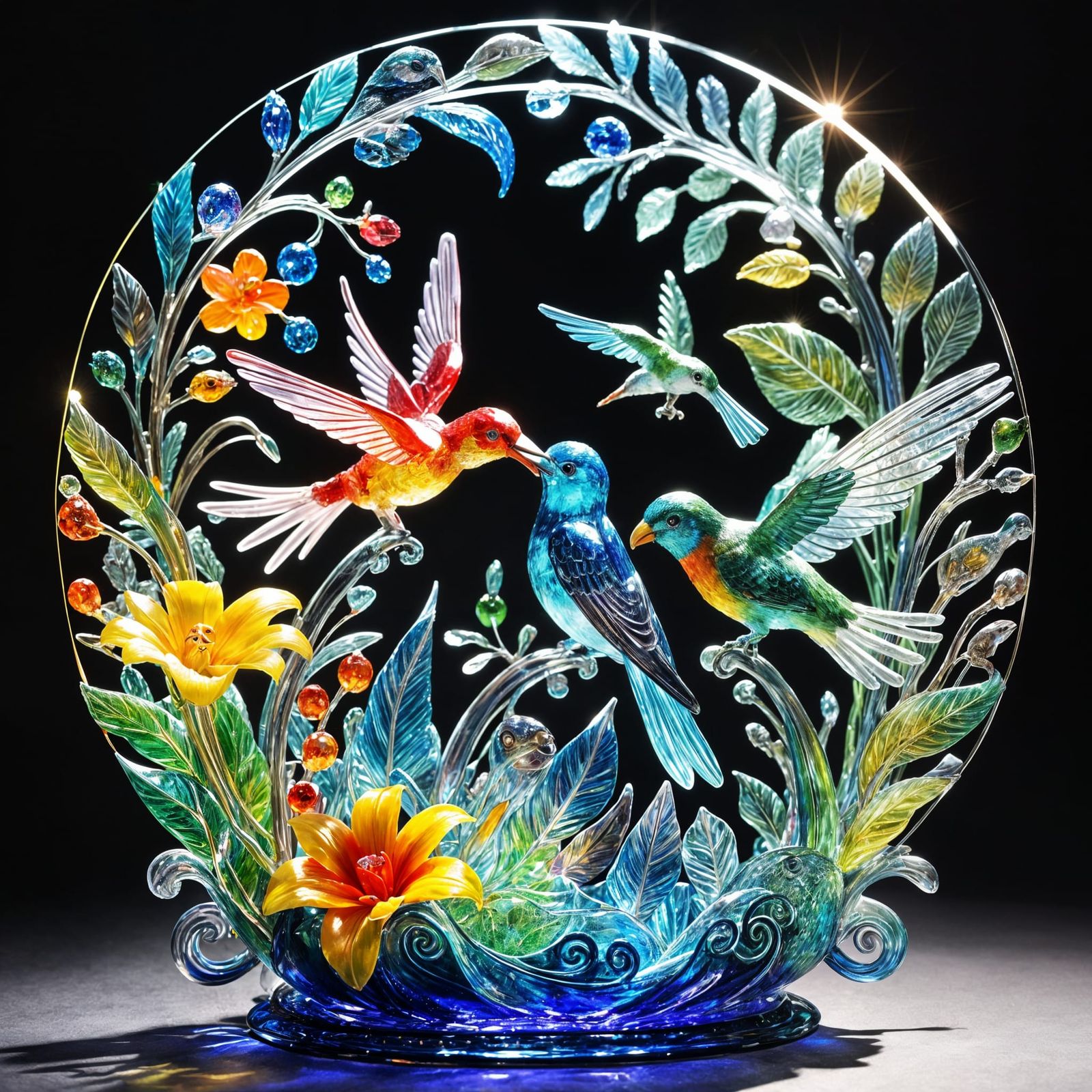 Enchanted Glass Music Scene of Birds