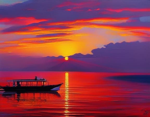 Tropical Sunset Painting with Sparkling Colors