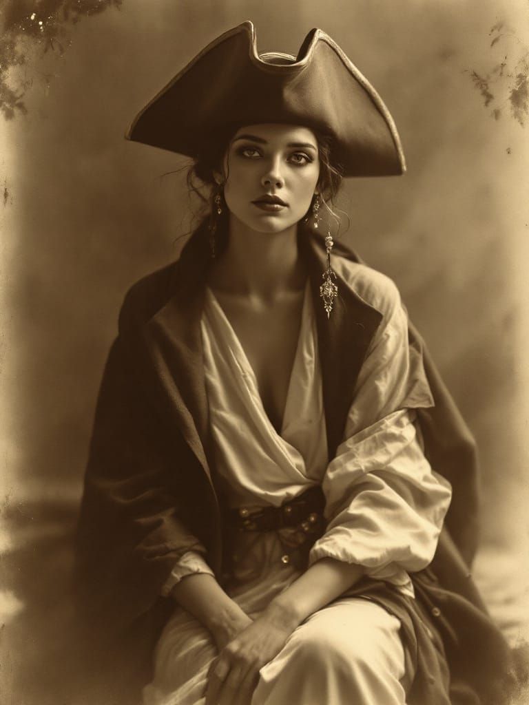 Pirate Woman Portrait in Sepia Pictorialist Style