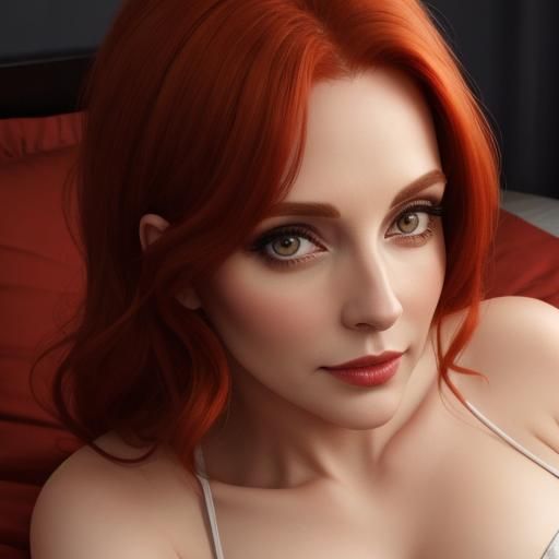 Attractive Woman with Red Hair in Bed