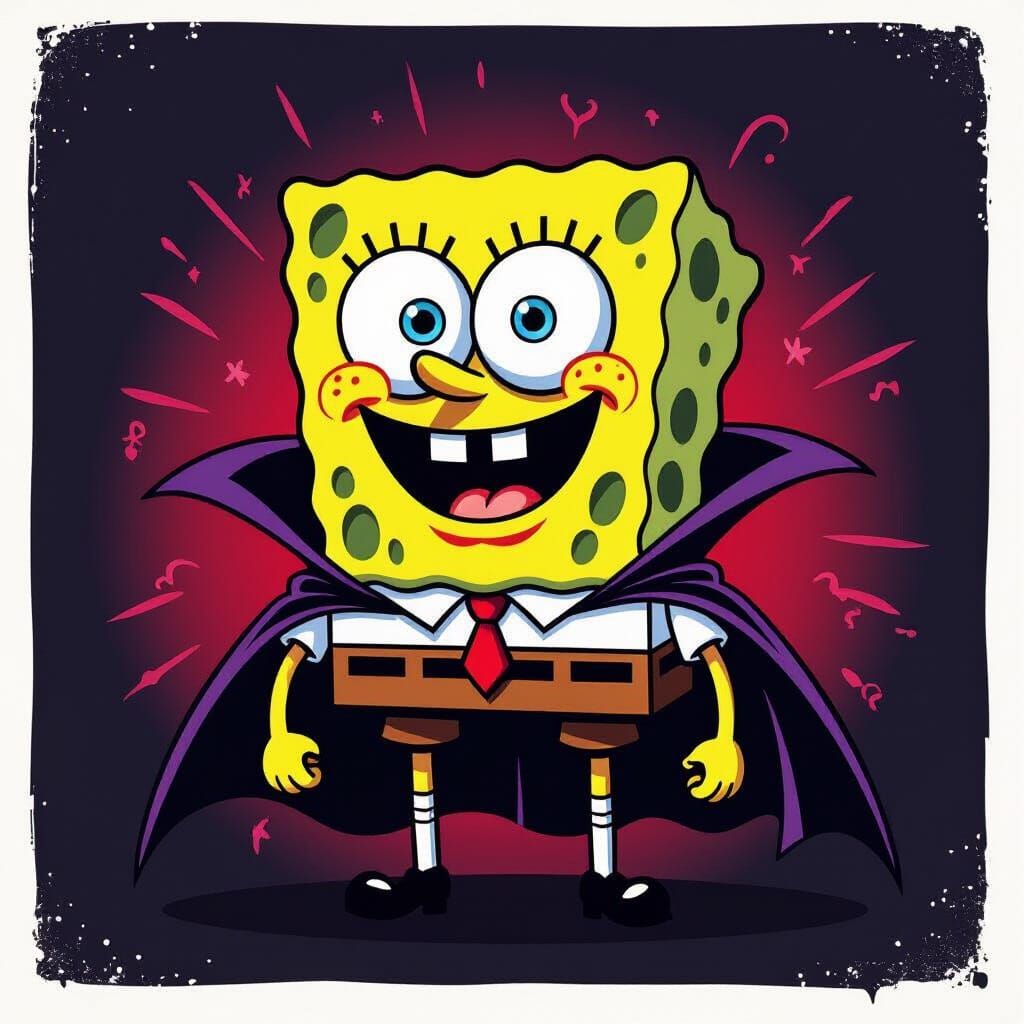 SpongeBob SquarePants as a Vampire in Retro Cartoon Style