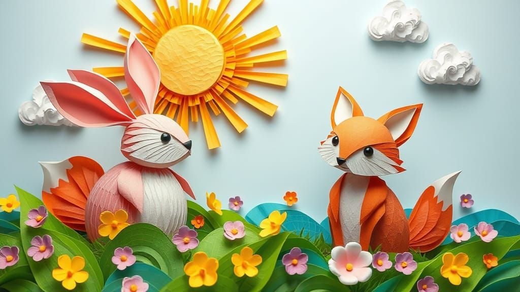 Handcrafted Paper Meadow with Fantasy Creatures: 3D Digital ...