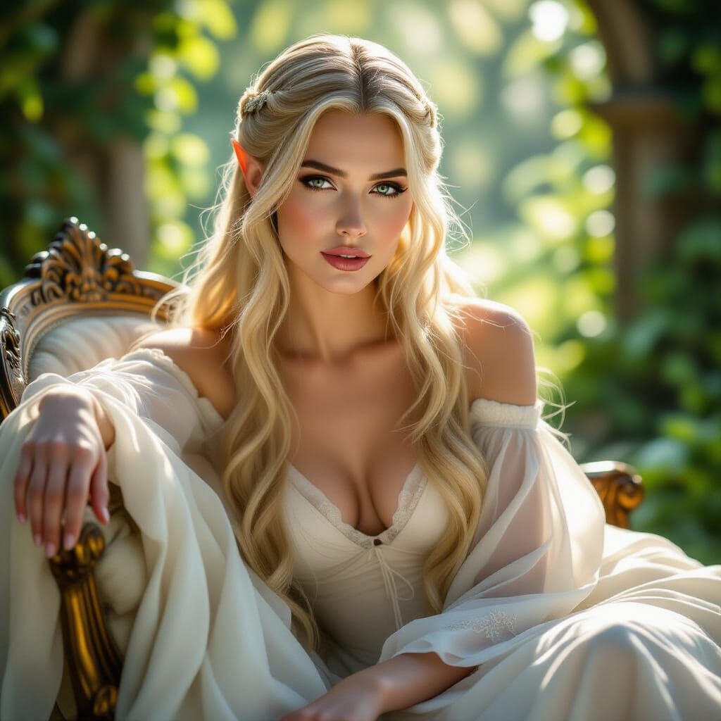 Sensual Portrait of Elven Woman in Gothic Garden