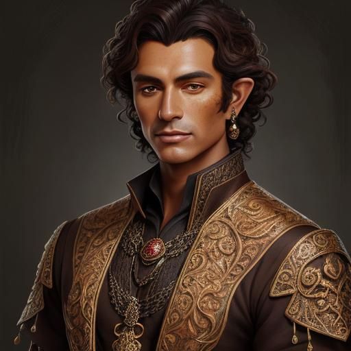 Fantasy Man Portrait with Pointed Ears in Oil Painting Style