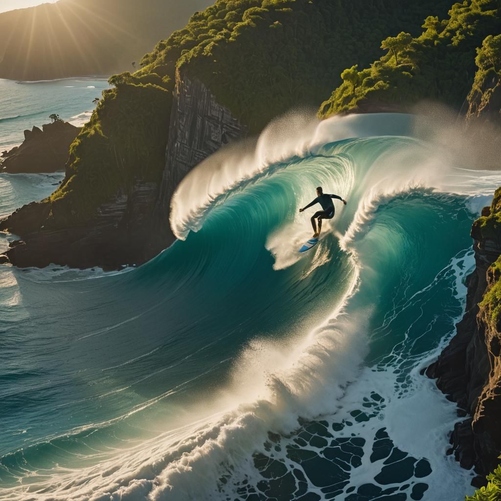 Surfer on Massive Wave, Action Photography