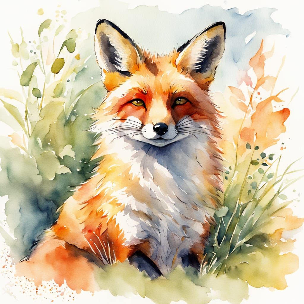 Relaxed Fox Sunbathing: Watercolor Children's Book Art